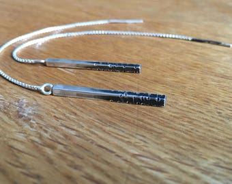 Textured Bar Earrings, Stick Threaders, extra long bar earrings, oxidized brutalist earrings, Totem dangles, Earchains, bar & chain drops