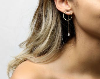 Open Circle Earrings Crystal Drop Earrings Minimalist Earrings Simple Gold Earrings Drop Dangle Earrings Geometric Earrings - EGC-Z