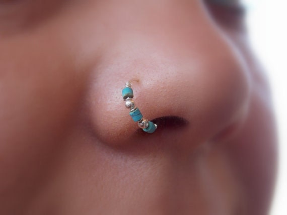 TURQUOISE NOSE RING - Beaded Nose Ring - Boho Ring - Jewellery Piercing - Festival - Sceptum - Miniature Earring - Nose Ring - Nose Stud