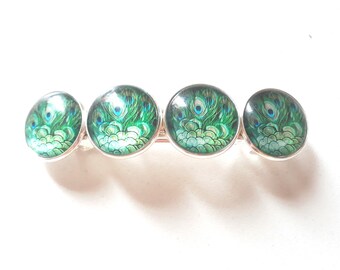 large green Peacock hair clip