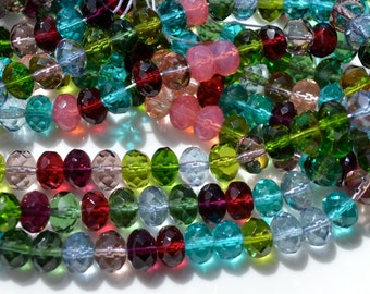 Tourmaline Mix Fire Polish 9x6mm Faceted Czech Glass Beads 25