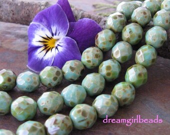 Faceted Fire polish 6mm Opaque Turquoise Picass, firepolish