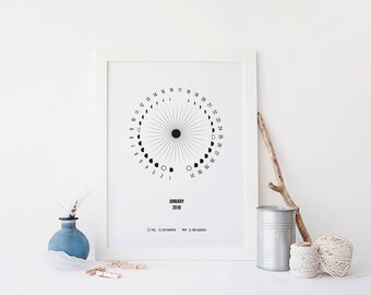 NORTHERN Hemisphere, Printable Moon Calendar 2018, Moon Calendar, Lunar Calendar, Moon Calendar 2018, Moon Phases 2018, Moon Cycle 2018