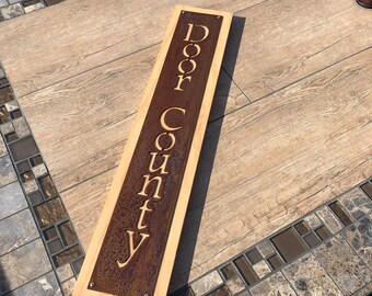 Door County Aged Metal Panel Wood Mounted