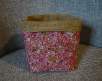 Pink liberty storage basket and burlap