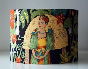 Frida Khalo retro drum lampshade. Frida Kahlo, leaves, mexican, flowers