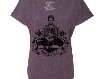 Frida Viva La Vida Tri-Blend Wide Neck Dolman Tee Shirt