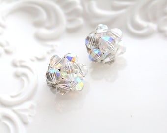 Vintage, Faux Clear Glass Clip On Earrings, Summer Wear, Gifts for Her,