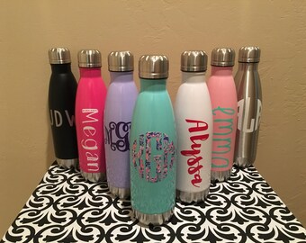 Personalized Water Bottle - 17 oz Insulated Water Bottle - Custom Water Bottle - Monogrammed Water Bottle - Stainless Steel Water Bottle