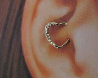 Multistone Daith Piercing Bendable Heart cz Ring..16g..10mm(Right Ear only)
