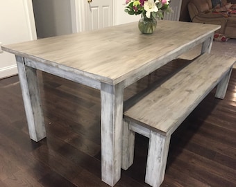 Custom Whitewashed Farm Table Up To 9' Length!!!