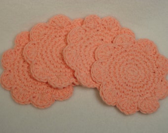 Peach Coasters - Crocheted Peach Coasters - Peach Coaster - Crocheted Mug Rugs - Crocheted Coasters - Drink Coasters - Coaster in Peach