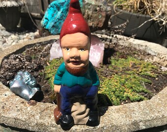 Garden Gnome Vintage hand painted Stoneware