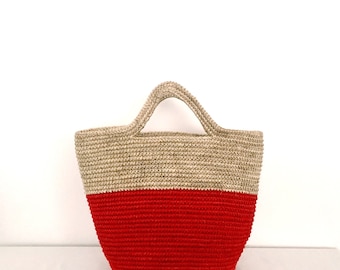 red raffia bag