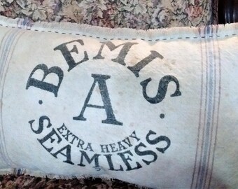 Authentic Bemis Grain Sack Pillow Size 11" x 18"