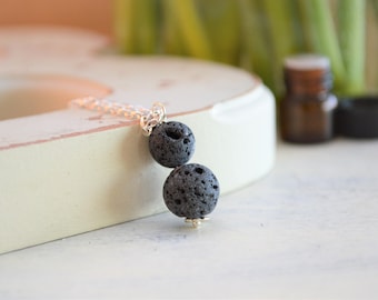 Lava Necklace, Essential Oil Necklace, Oil Diffuser Necklace, Lava Stone Necklace, Diffuser Necklace, Rose Gold Necklace, Aromatherepy