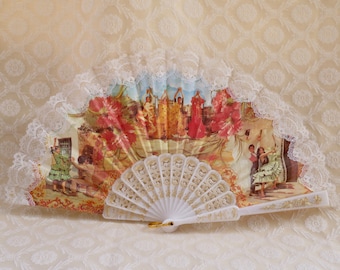 Spanish Hand Fan, Souvenir Fan, Vintage Fan, Lace Fan, Ladies Lace Fan, Gifts From Spain, Flamenco Dancers, Spanish Hand Fan, Hand Fan Spain