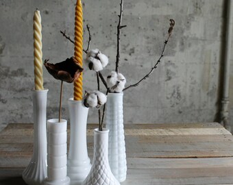 5 Vintage Milk Glass Vases / Candle Holders - No. 2