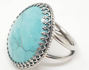Handmade Statement Sterling Silver Turquoise Ring .925 sz. 8