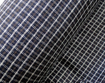 Tartan wool blend fabric, stretch wool cloth in dark brown black, sewing supplies, natural wool fabric, sold by 1/2 yard