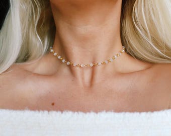 Opal Beaded Choker Necklace, Handmade Choker, Boho Necklace