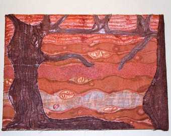 Countryside Textile Art Mixed Media Trees Hand Dyed