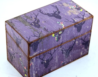 Wood Recipe Box Faux Purple Barn Wood with Deer Fits 4x6 Recipe Cards