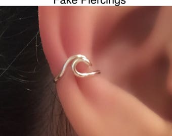 Earrings, Wave Cartilage Earrings, Twisted Ear cuff,Boho Jewelry,Fake Conch piercing,Wave Conch piercing,