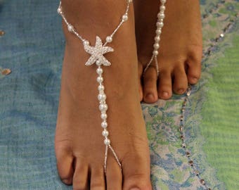 Pearl Wedding Sandal Barefoot Sandal Starfish Barefot Sandals Footless Sandals Beach Sandals