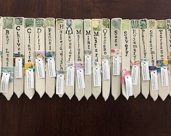 Herb Garden Markers, set of 3 / Ceramic garden stakes, made of porcelain