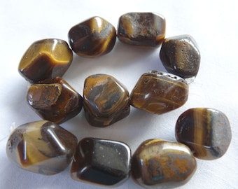6 1/4" Strand Natural Tigereye Faceted Nugget Stone Beads 11.75 to 16mm Long A806