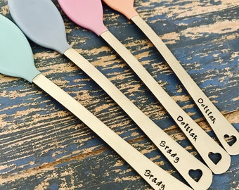 Set of 2 Hand Stamped Custom Baby Spoons Personalized with Names or Initials - Baby Shower - Gift - New Baby - Engraved - Heart - Girl Boy