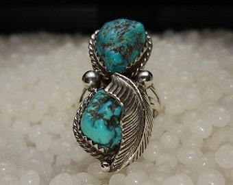 Sterling Silver 2 Stone Bisbee Turquoise Ring