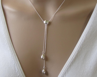 Long TeardropDrop Y Necklace, Sterling Silver Y Necklace, Lariat Necklace, Jewelry, Gift for Her