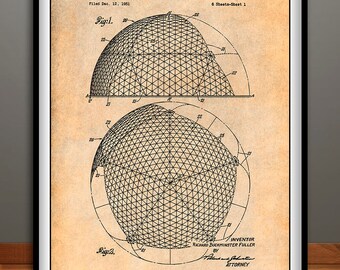 1954 Geodesic Dome Patent Print, Buckminster Fuller, Geodesic Dome Print, Architecture Gift, Architectural Art, Dome Art, Architect Gift