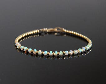 Opal Beaded Bracelet Gold - Opal Bracelet, Opalite Bracelet, Natural Opal, Fire Opal Bracelet, Opal Jewelry, October Birthstone Bracelet