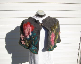 Felted Wool Hand Knit Capelet