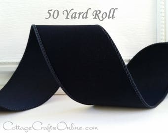Halloween Wired Ribbon, 2 1/2" , Black Velvet - FIFTY YARDS - Offray "Velvet Midnight" Christmas, New Years, Decor Craft Wire Edged Ribbon