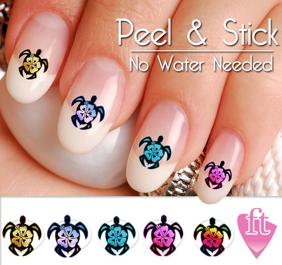 Turtle Sea Turtle Hibiscus Flower Nail Art Decal Sticker Set - Turtle Sea Turtle Hibiscus Flower Nail Art Decal Sticker Set
