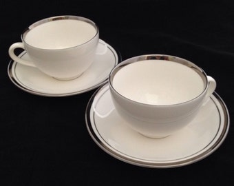 White Butterfly Ceratech Designed by England Set of Two Tea Cup and Saucers