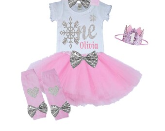 Winter Onederland Outfit Tutu, Crown, Headband, Leg Warmers - Winter Wonderland Birthday Tutu Outfit Dress