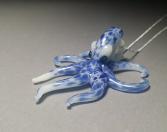 Glow in the Dark Octopus pendant with green/blue sparkle eyes