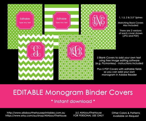 editable printable monogram binder cover and spine chevron