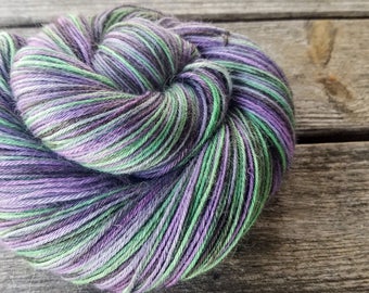 100% Baby Alpaca, Sock Weight Hand Dyed Yarn - "DOOM!", Purple green and black, varigated, multicolored yarn