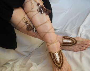 Crochet Barefoot Sandals Ready To Ship Women Summer Beads Sandles Shoes Victorian Anklet Foot Accessories Elegant Beach Wear Boho Cotton