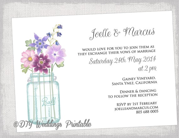 Wedding invitation template Mason Jar printable