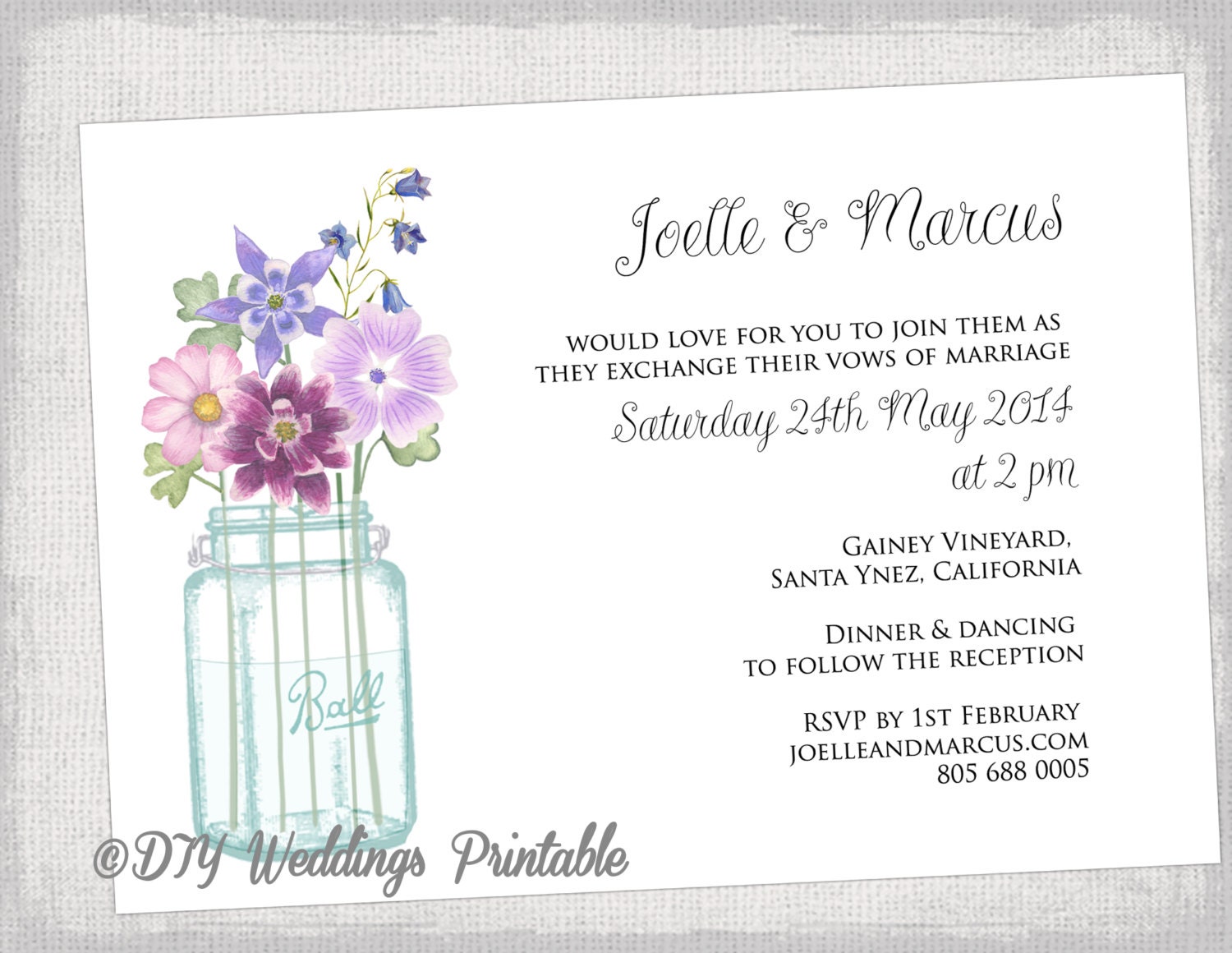 Wedding invitation template Mason Jar printable