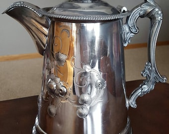 Antique Victorian Double Wall Silverplate Water Pitcher by Meriden Britania 1856 Repousse