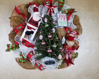 Santa Wreath, Santa Claus Wreath, Holiday Wreath, Christmas Wreath, Holiday Decor,ChristmasDecor,Seasonal Decor, Wall Decor, Front Door