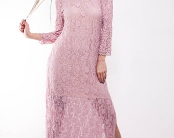 dress maxi pink guipure dusty prom sleeves
